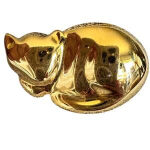 Sleeping Cat Brooch Pin Liz Claiborne Gold Tone Signed 2" Vintage Kitty Kitten